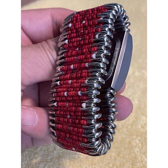 Womens Monji Watch Red Silver Tone Beaded Safety Pin (needs Battery) - Picture 6 of 8